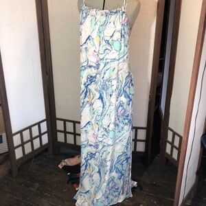 New with tags Olivaceous size small lined halter backless dress/slits both sides